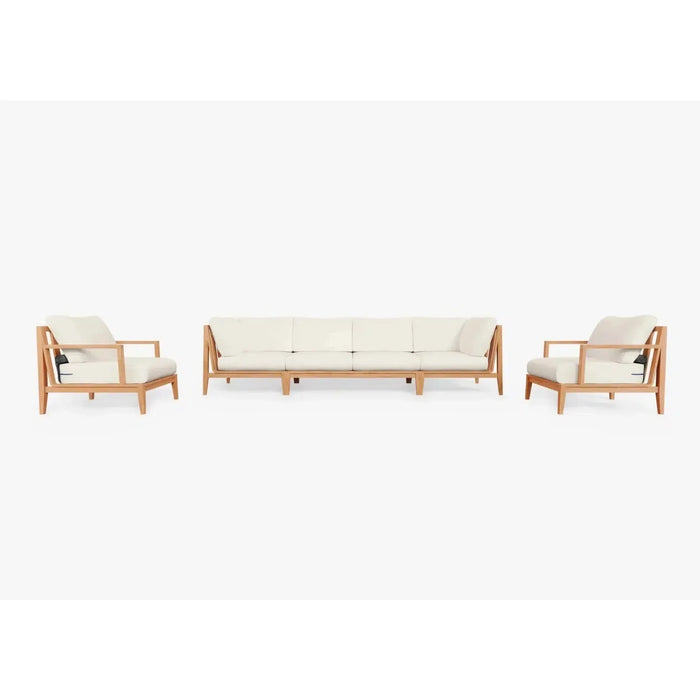 Live Outer 127" Teak Outdoor Sofa With Armchairs and Palisades Cream Cushion (6-Seat)