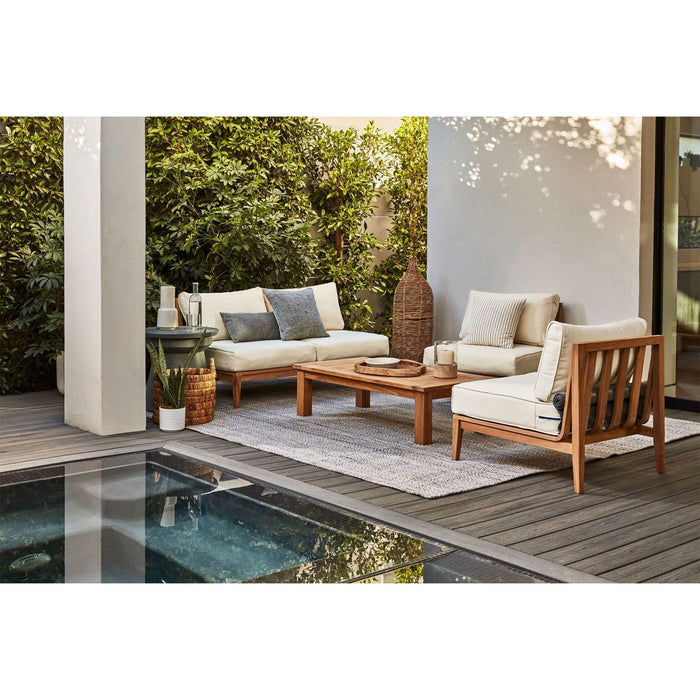 Live Outer 127" Teak Outdoor Sofa With Armchairs and Palisades Cream Cushion (6-Seat)