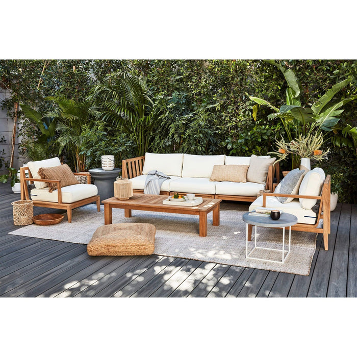 Live Outer 127" Teak Outdoor Sofa With Armchairs and Palisades Cream Cushion (6-Seat)
