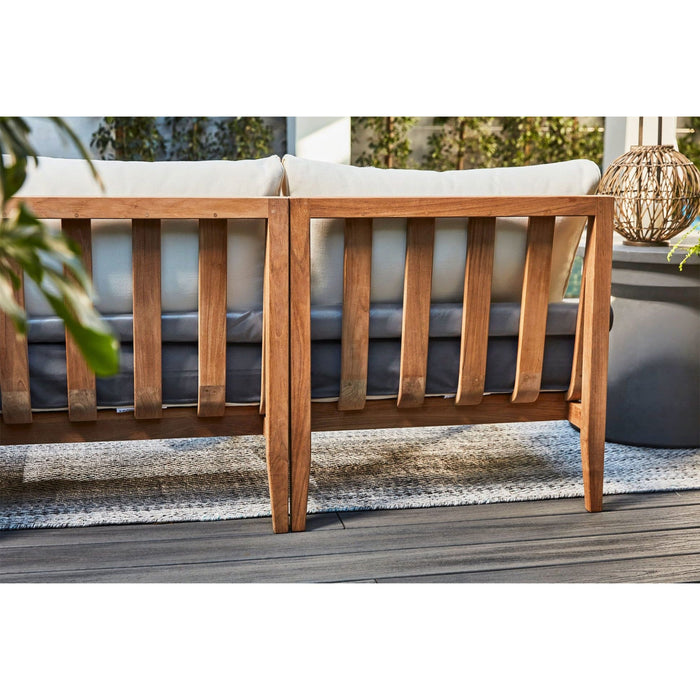 Live Outer 127" Teak Outdoor Sofa With Armchairs and Palisades Cream Cushion (6-Seat)