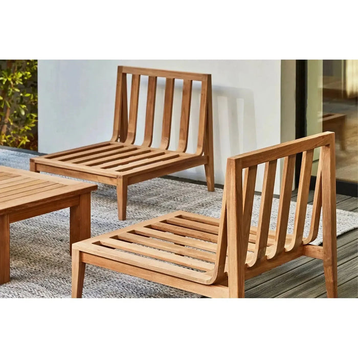 Live Outer 127" Teak Outdoor Sofa With Armchairs and Palisades Cream Cushion (6-Seat)